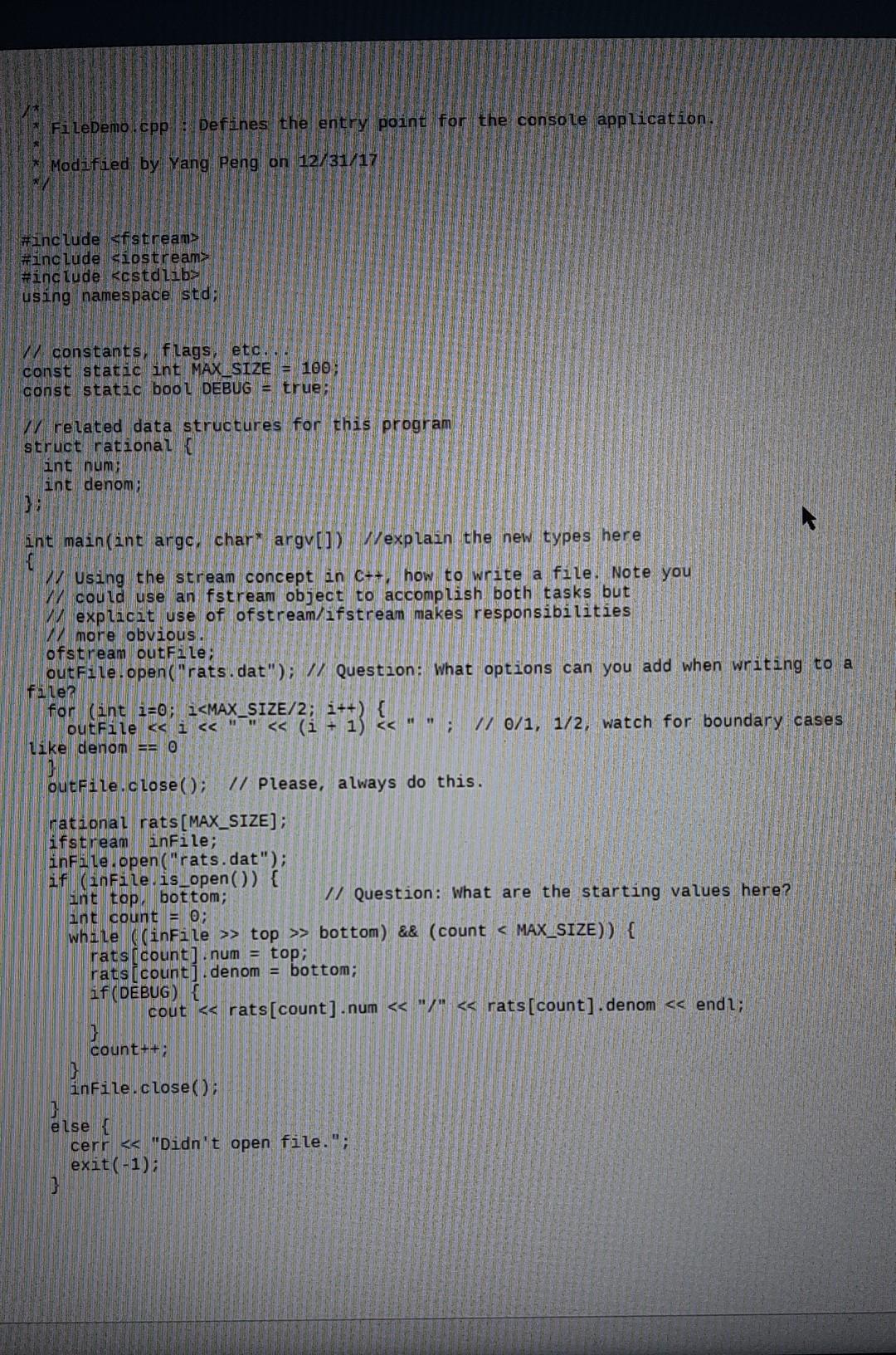 minutes coding): A brief file I/O demonstration program, and an input file