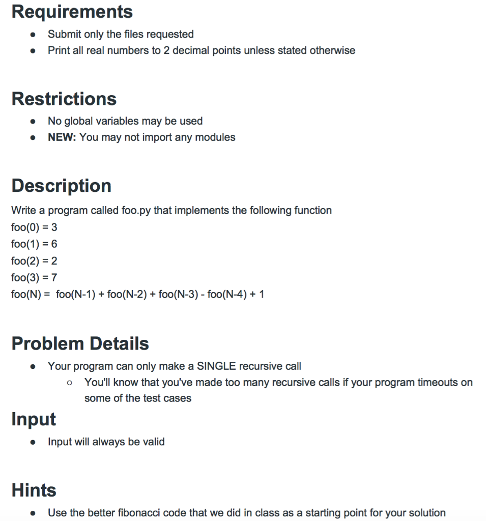  Python help pls thank you! Requirements Submit only the files requested