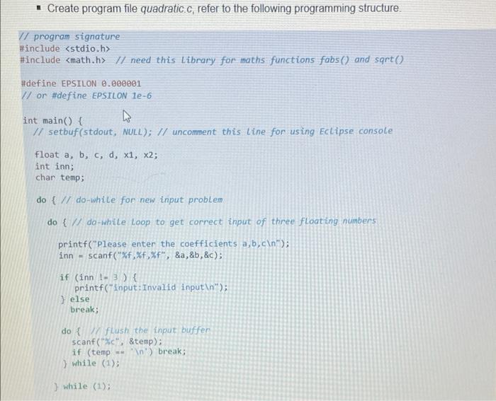 0 of given coefficients a, b and c When running the program,