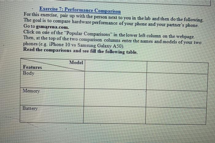  Exercise 7: Performance Comparison For this exercise, pair up with the