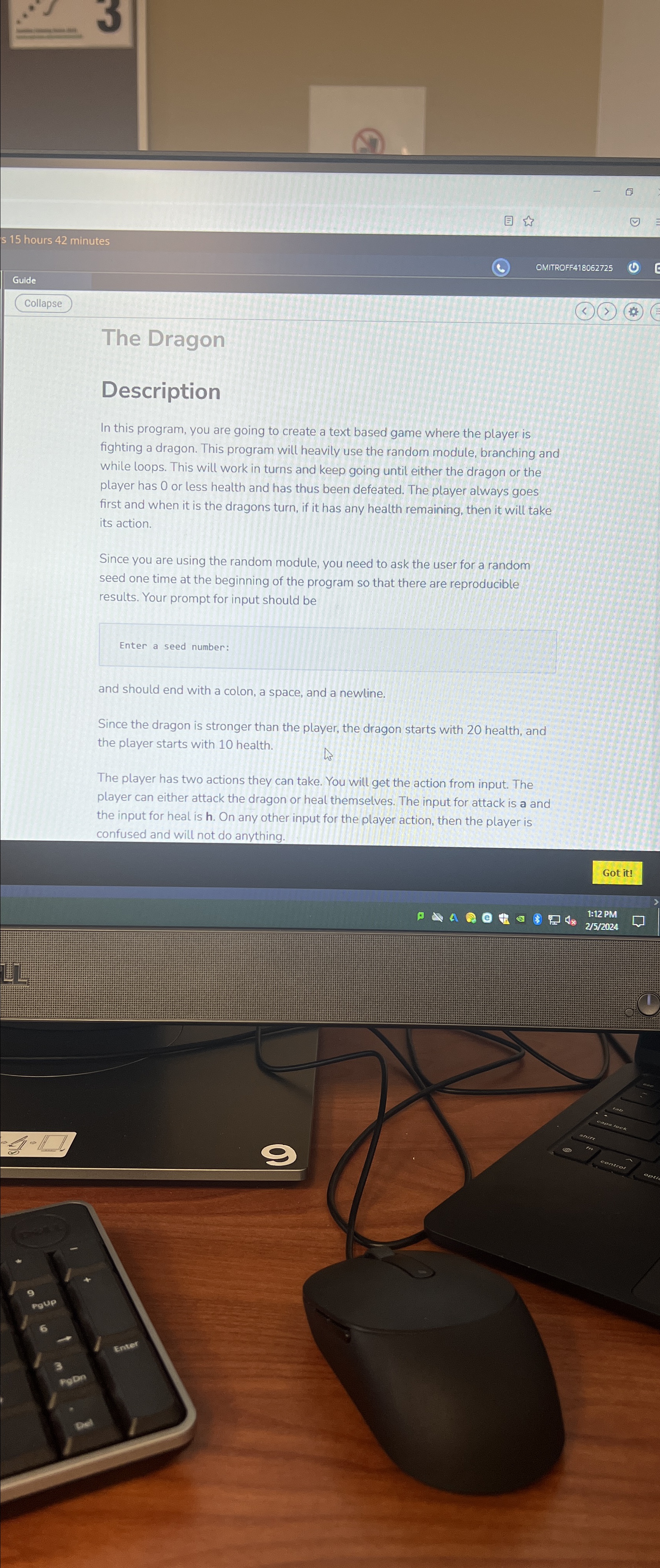  The Dragon Description In this program, you are going to create
