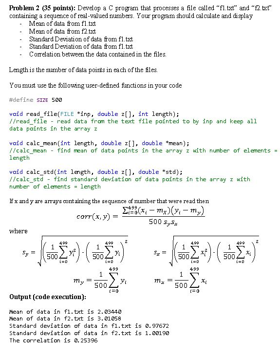 This program will read two different txt files with random float numbers.