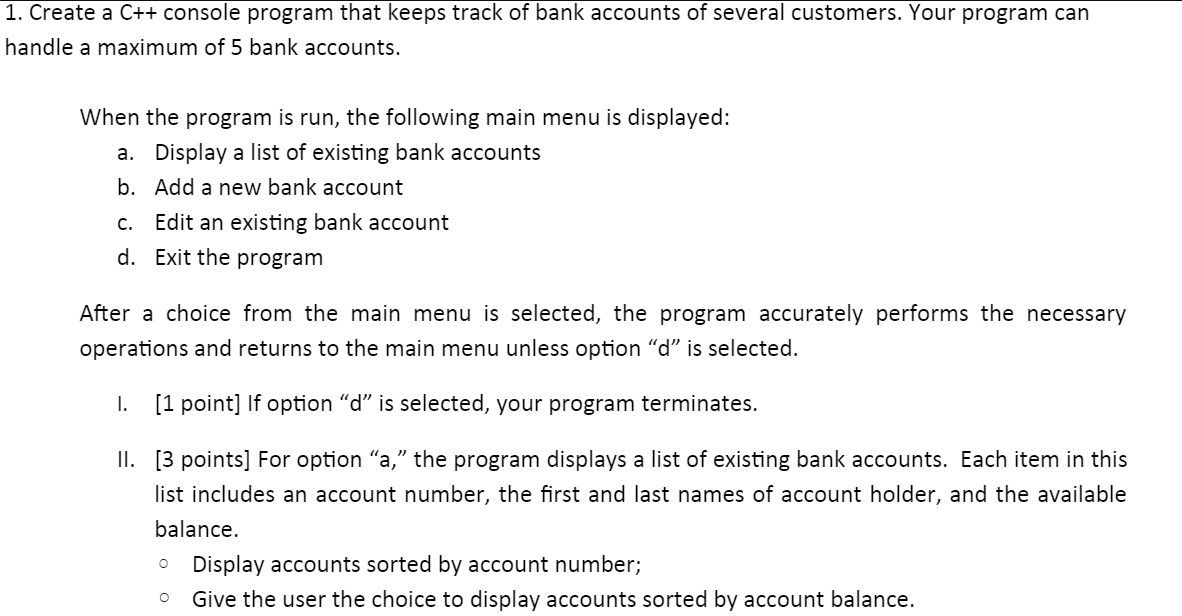 Please write this program following the instructions and useable in Visual Studio