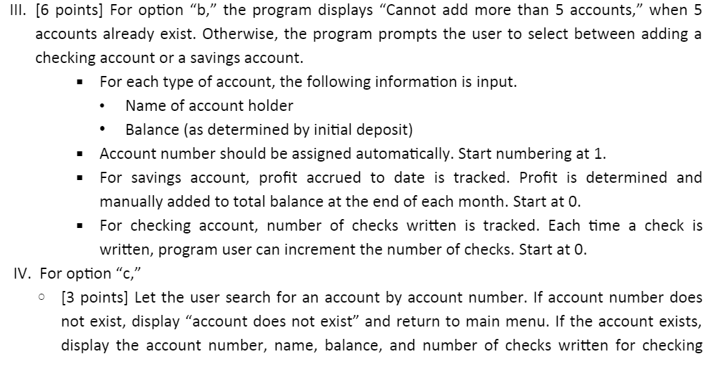 1. Create a C++ console program that keeps track of bank accounts