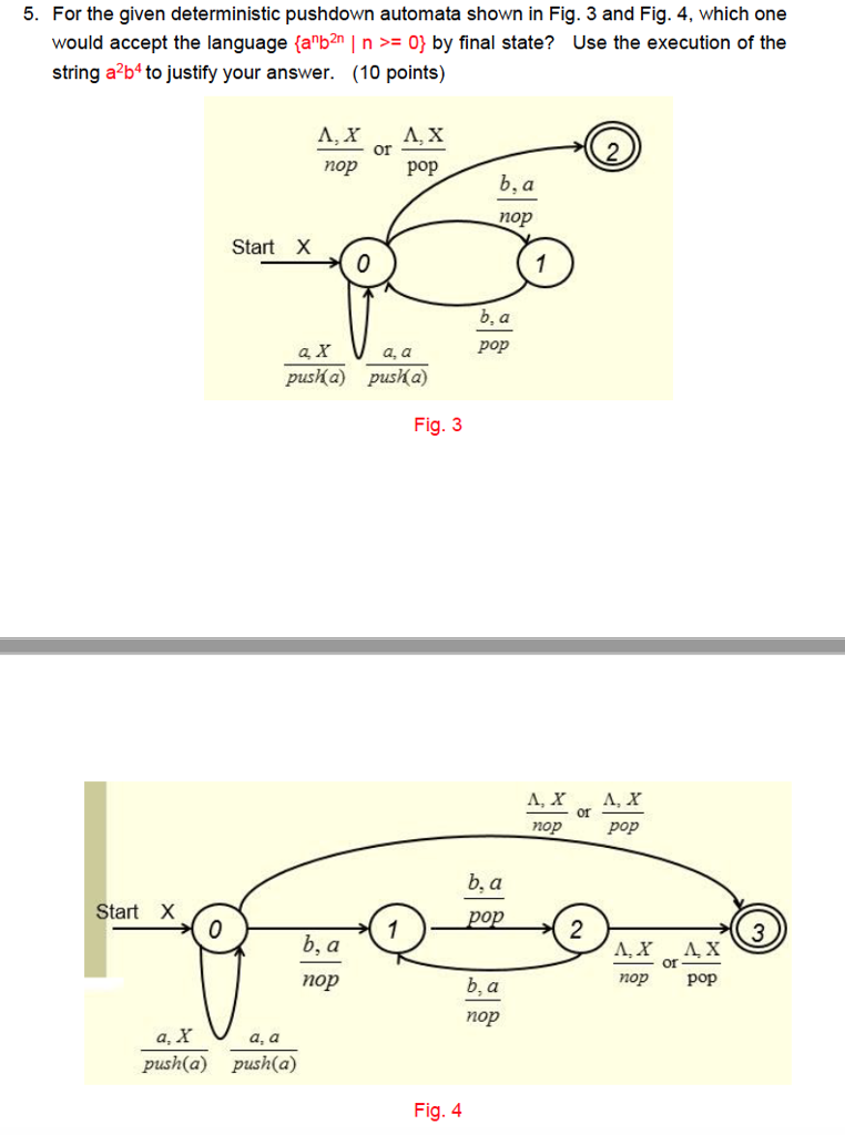 5. For the given deterministic pushdown automata shown in Fig. 3