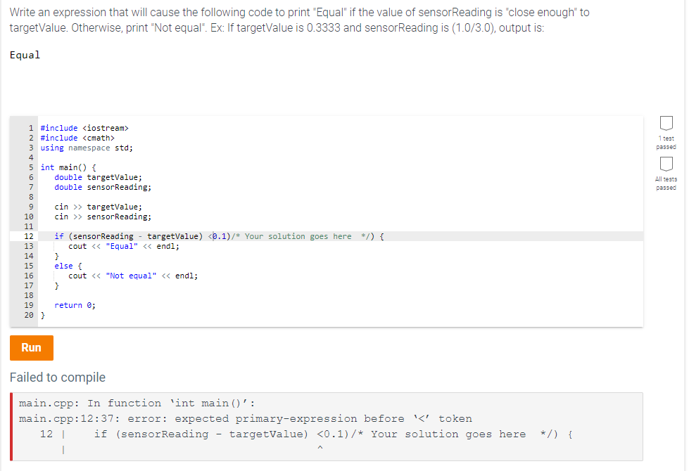 In c++ please! Write an expression that will cause the following