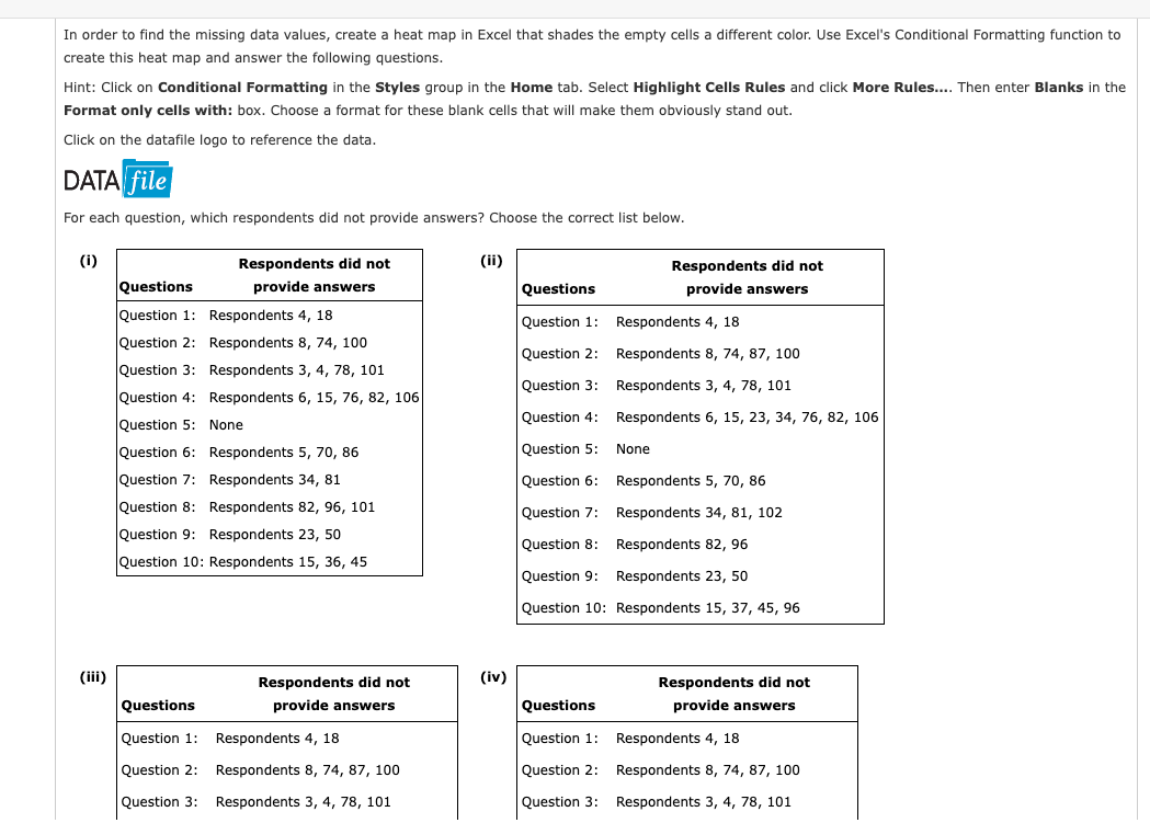  In order to find the missing data values, create a heat