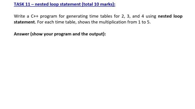  Write a C++ program for generating time tables for 2,3 ,