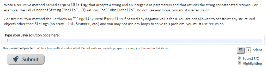  Write a recursive method named repeatString that accepts a string and