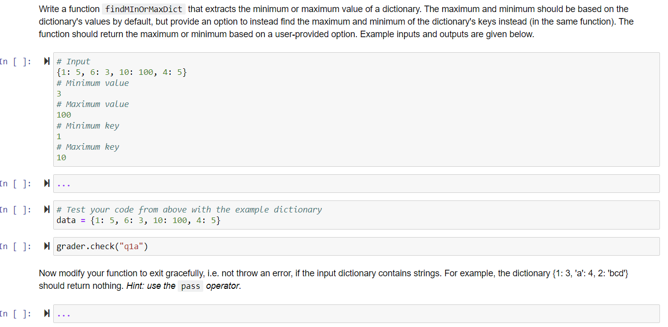 Write a function findmInormaxDict that extracts the minimum or maximum value