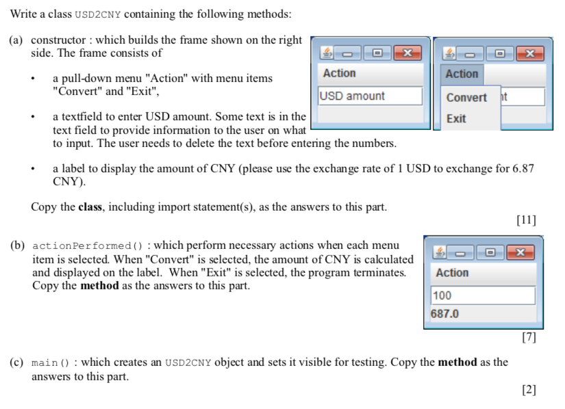 Please help and show detailed Java code, thanks Write a class USD2CNY