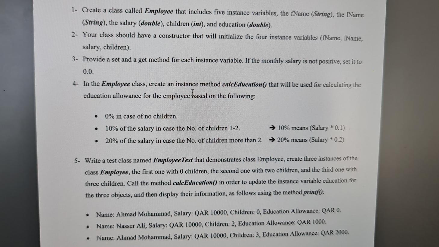 kindly solve it in java object oriented programing 1- Create a class