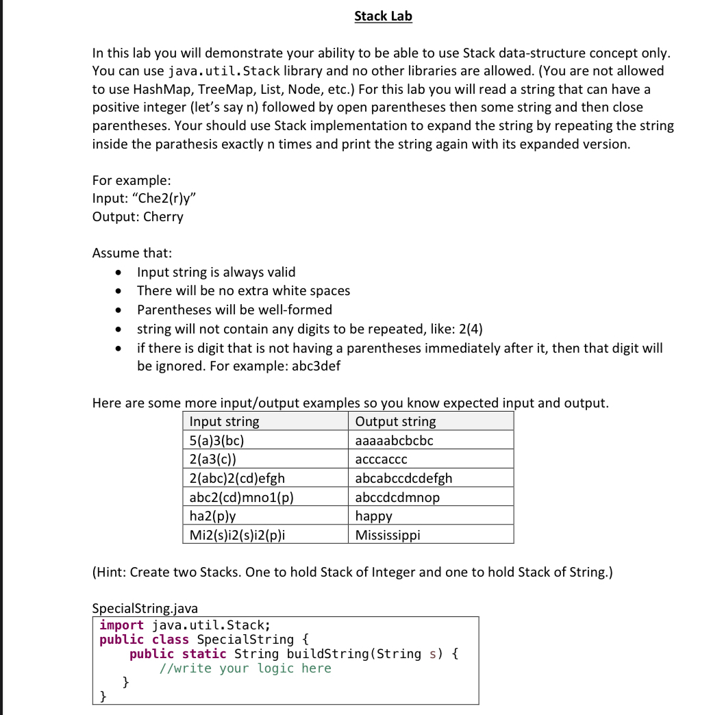  Stack Lab In this lab you will demonstrate your ability to