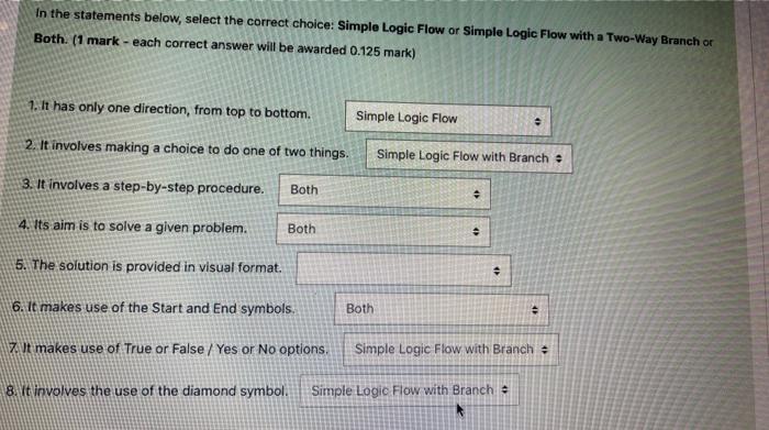  In the statements below, select the correct choice: Simple Logic Flow