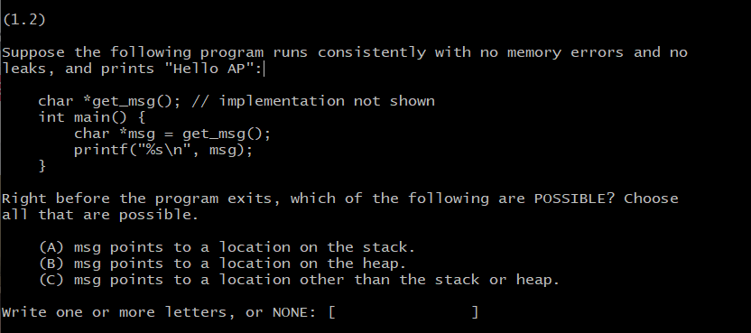 apply, or write "NONE" if none of the choices apply. For example,