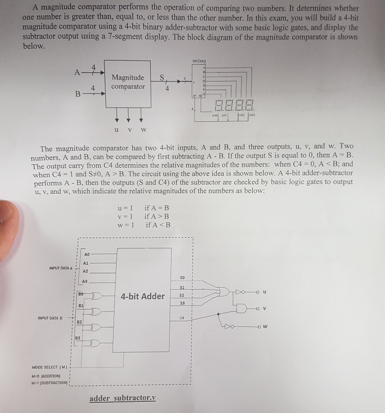 COMPUTER SCIENCE PLEASE HELP FILL BLANKS A magnitude comparator performs the operation