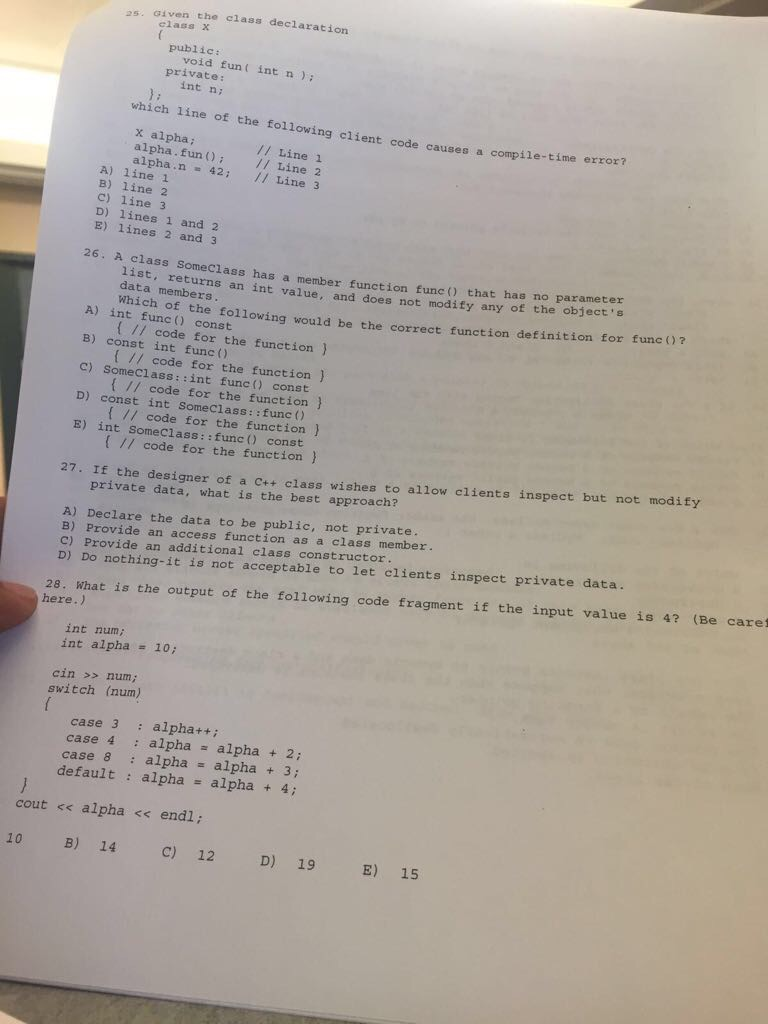  Given the class declaration class x { public: void fun(int n):