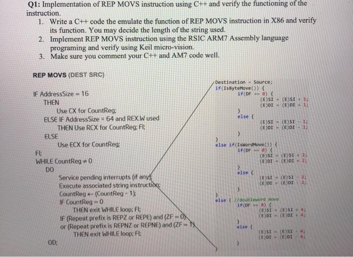 write a C++ code to emulate the function of REP MOVS instruction