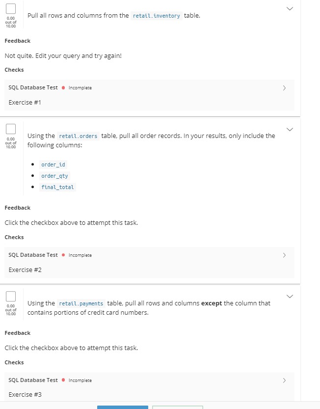 > Pull all rows and columns from the retail. inventory table.