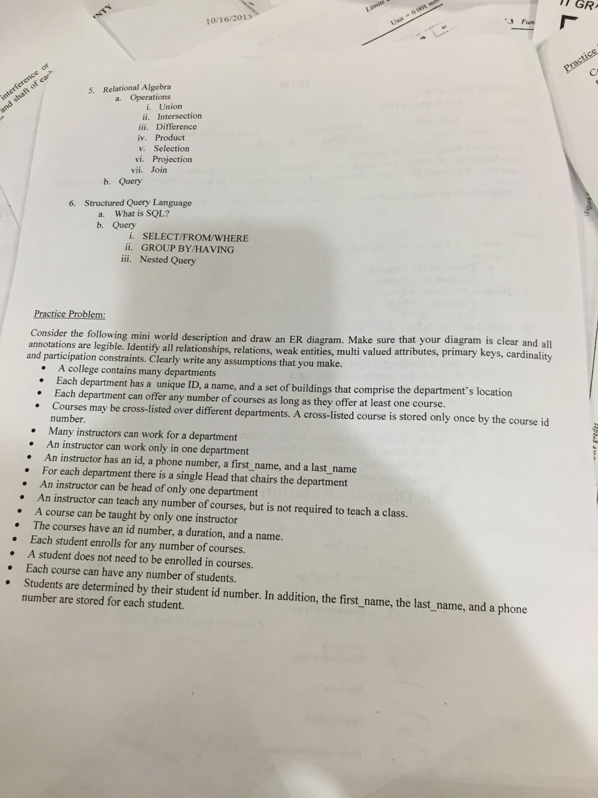  Relational Algebra Operations Union intersection Difference Product Selection Projection Join Query