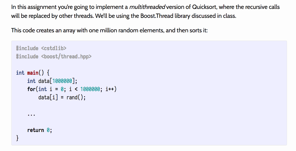 C++ Multithread version of QuickSort: code implementation. Hello there, I have an