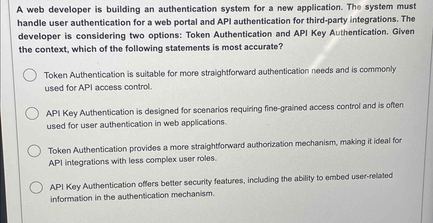  A web developer is building an authentication system for a new