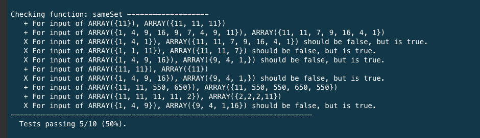 whats wrong with my code? ------- bool sameSet(const int *aBeg, const int