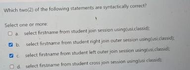 dassid , which two(2) of the following statements joins these tables bases