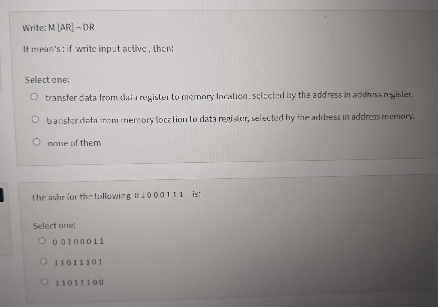 the instruction cycle Select one: O True O False The selective-complement operation