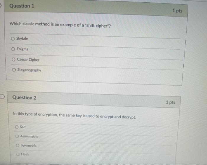  Question 1 1 pts Which classic method is an example of