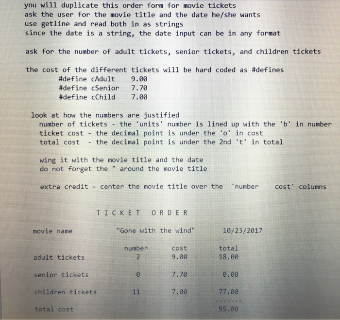  C++ program #define you will duplicate this order form for movie
