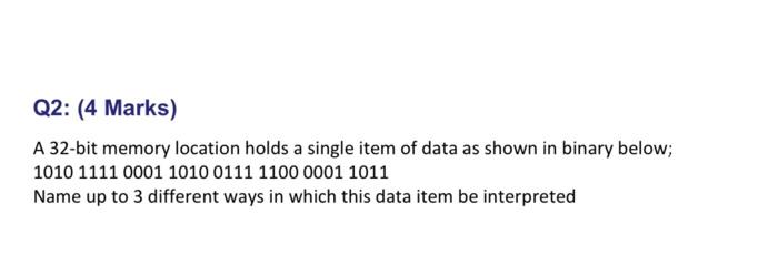  Q2: (4 Marks) A 32-bit memory location holds a single item