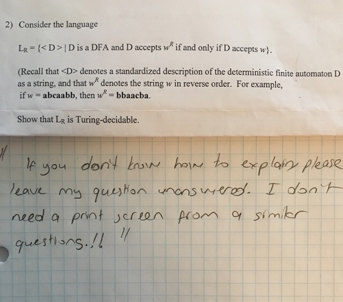  Consider the language L_R = { | D is a DFA