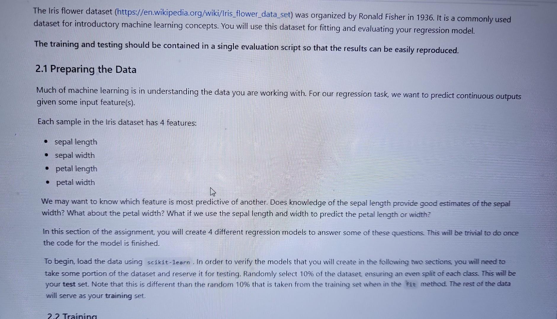  Please write the code without using any packages The Iris flower