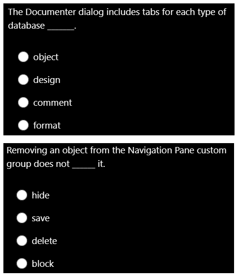  The Documenter dialog includes tabs for each type of database object