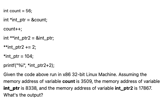  c programming int count = 56; int *int_ptr = &count; count++;
