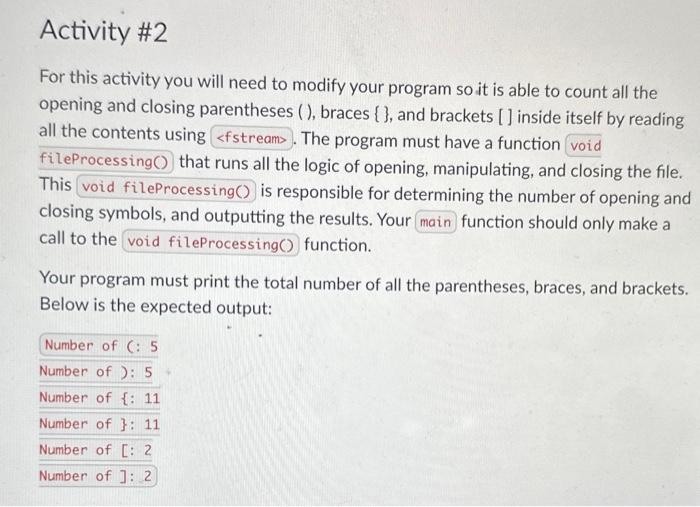  For this activity you will need to modify your program so