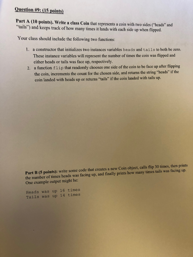 python code problem Question #9: (15 points) Part A (10 points). Write