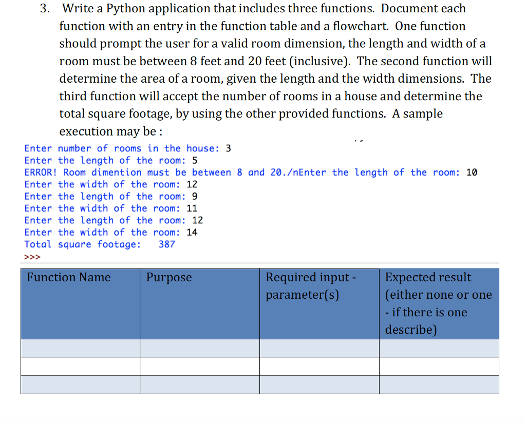  Write a Python application that includes three functions. Document each function