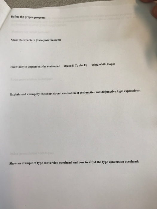  Define the proper program Show the structure (Jacopini) theorem Show how