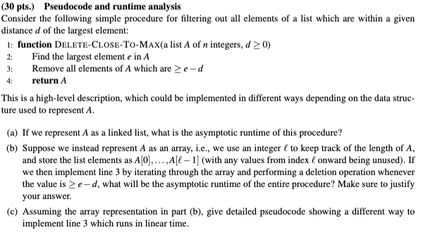  (30 pts.) Pseudocode and runtime analysis Consider the following simple procedure