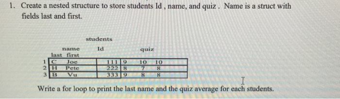  Using matlab 1. Create a nested structure to store students ld,