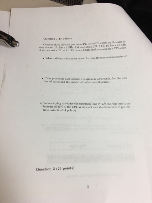  Question 1(13 points) Consider three different processors Pl. P2 and P3