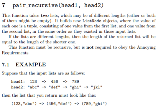 Please write this function in python. 7 pair recursive (head, head2) This
