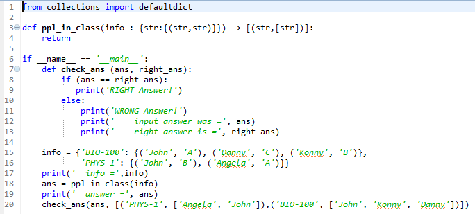 PYTHON PROBLEM Takes info and returns the academic class with the people