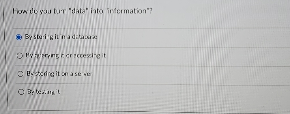  How do you turn "data" into "information"? By storing it in