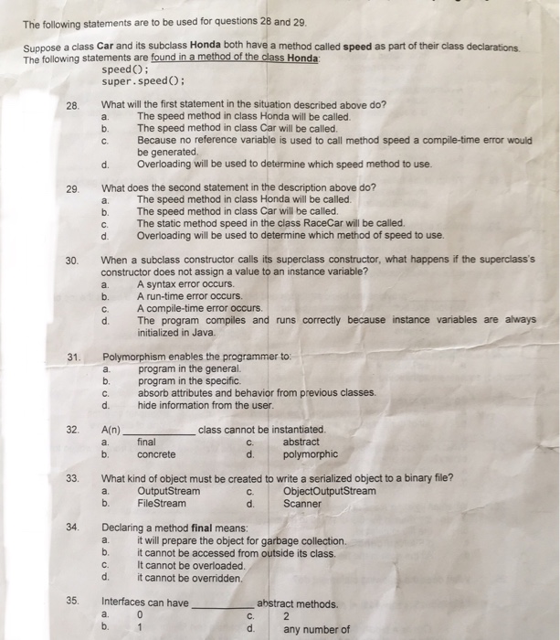  Java question: The following statements are to be used for questions