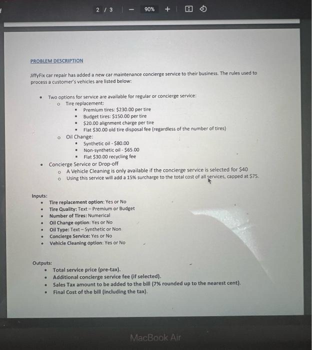 need help translating this problem into javascript PROBLEM DESCRIPTON Jiffyfix car repair