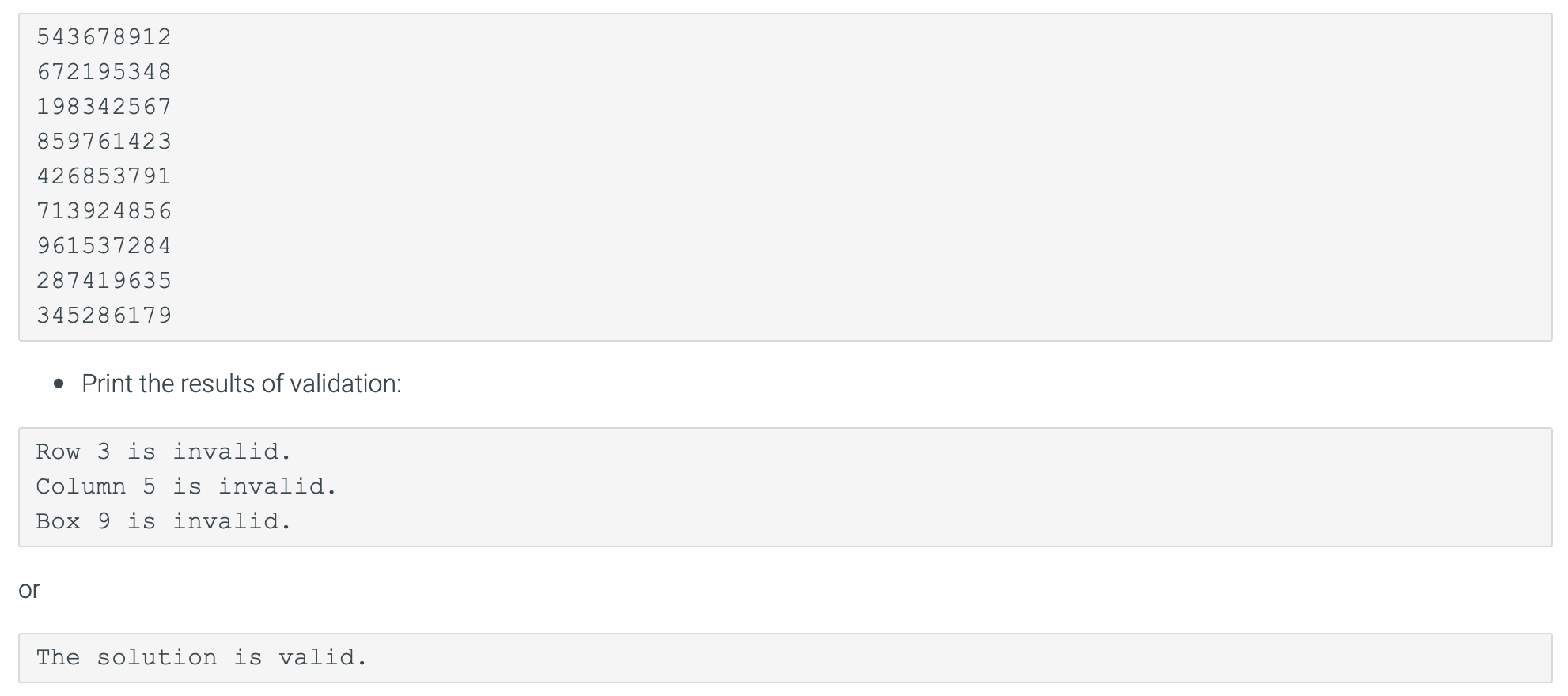 containing a solved sudoku puzzle, and verifying it's correctness. The goals of