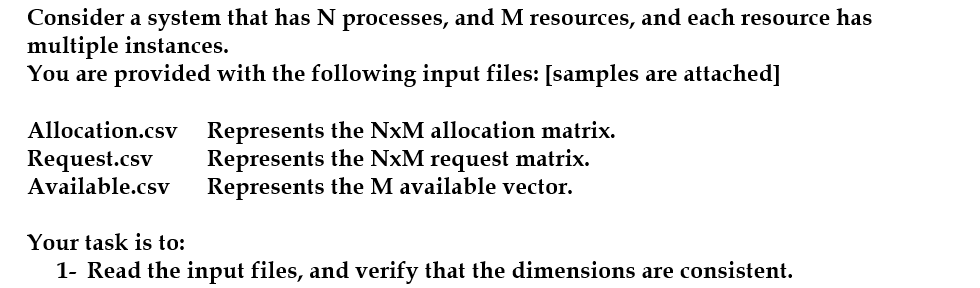  Consider a system that has N processes, and M resources, and